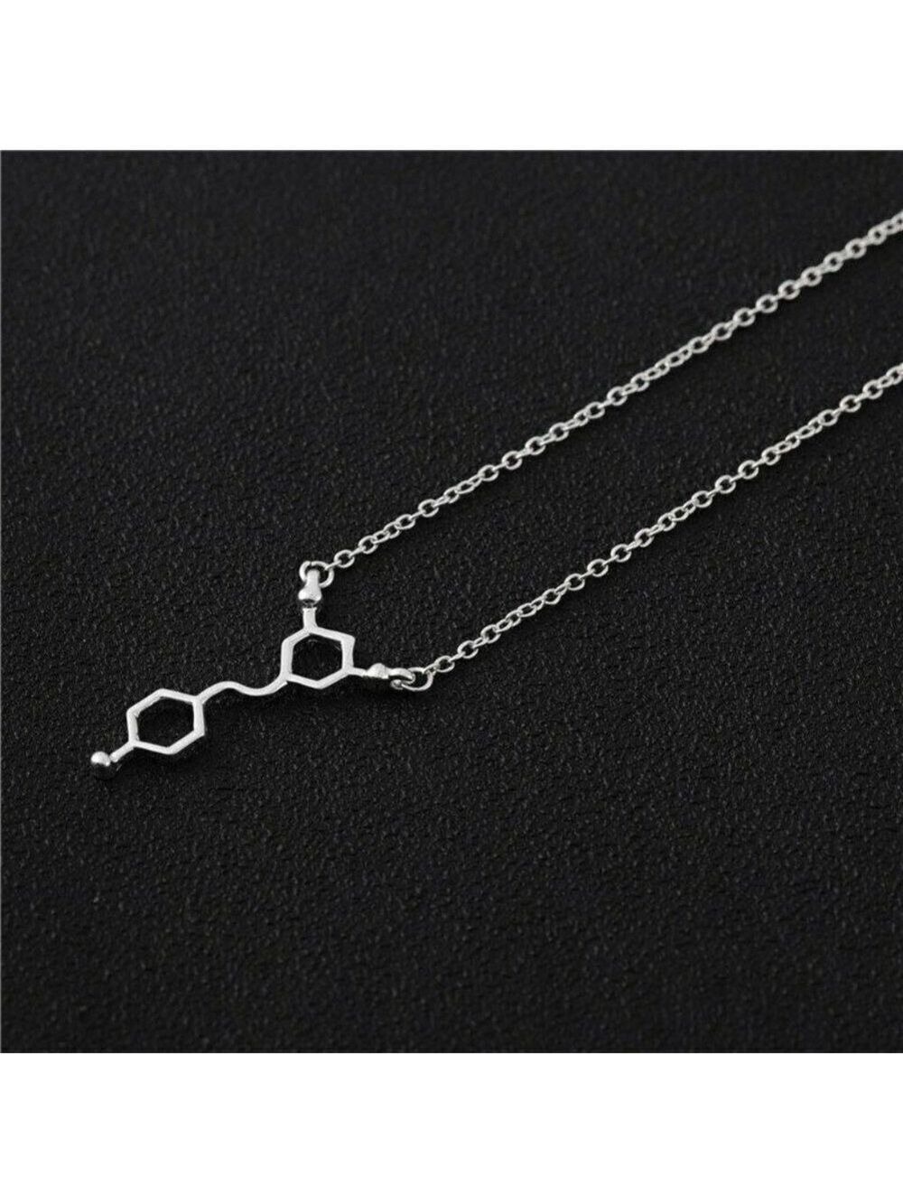 Resveratrol Vertical  Wine Molecule Necklace in Silver